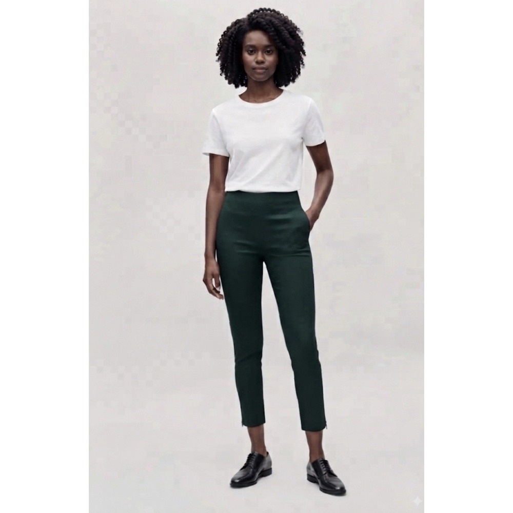 COS Stretch-Twill Slim‎ Leg Cropped Ankle Zip Trousers In Green Women's Size 8